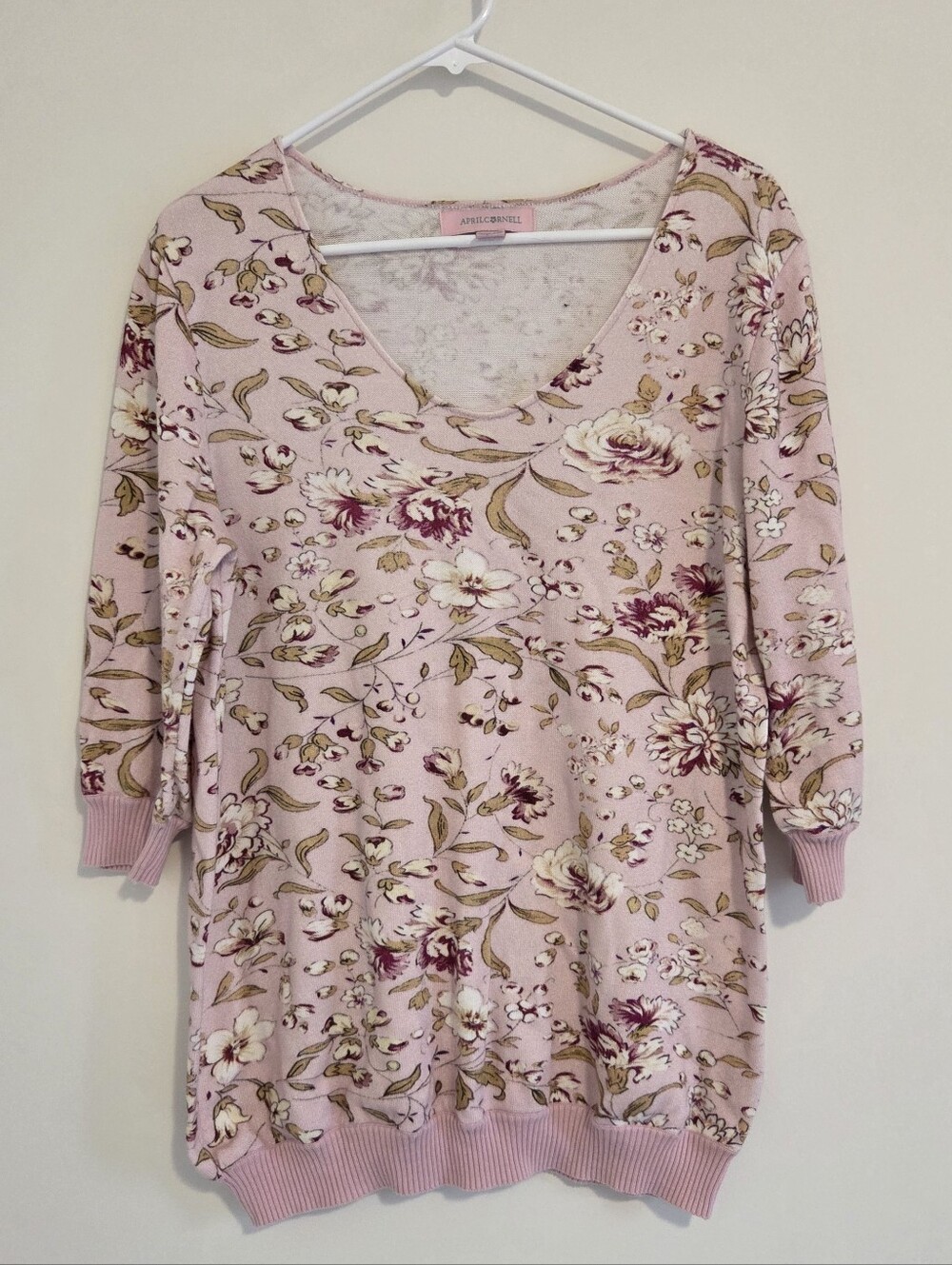 April Cornell Pink Floral Knit Sweater